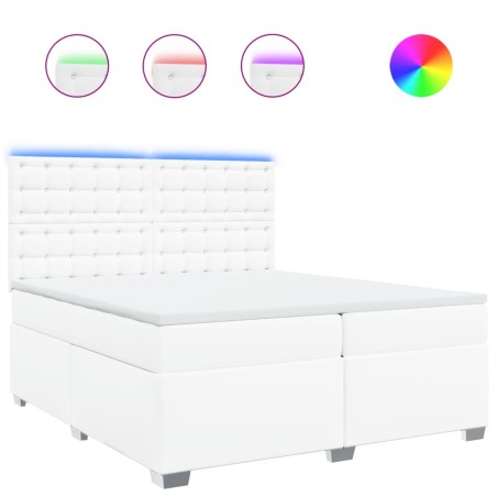 vidaXL Boxspringbett mit Matratze Weiß 200x200 cm Kunstleder