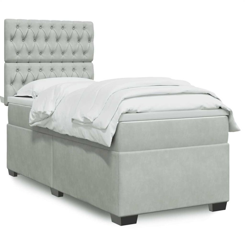 vidaXL Boxspringbett mit Matratze Hellgrau 80x200 cm Samt vidaXL Boxspringbett mit Matratze Hellgrau 80x200 cm Samt