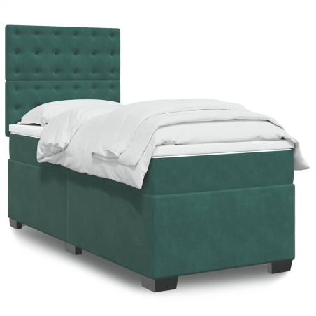 vidaXL Boxspringbett mit Matratze Dunkelgrün 80x200 cm Samt