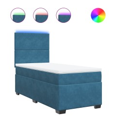 vidaXL Boxspringbett mit Matratze Blau 100x200 cm Samt
