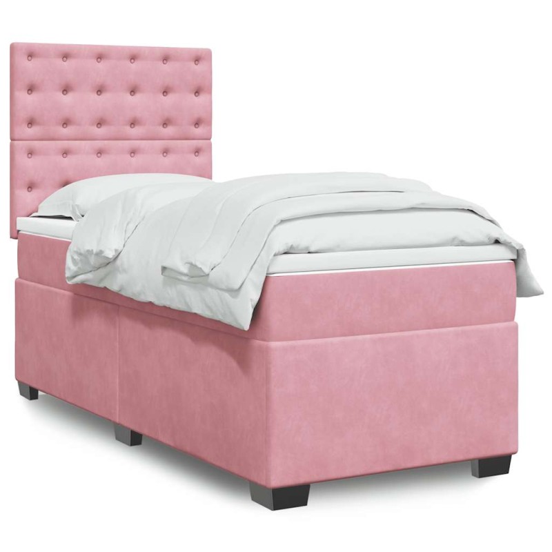 vidaXL Boxspringbett mit Matratze Rosa 100x200 cm Samt vidaXL Boxspringbett mit Matratze Rosa 100x200 cm Samt