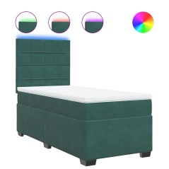 vidaXL Boxspringbett mit Matratze Dunkelgrün 90x200 cm Samt