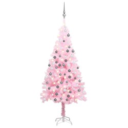 Künstlicher Weihnachtsbaum mit LEDs & Kugeln Rosa 120 cm PVC