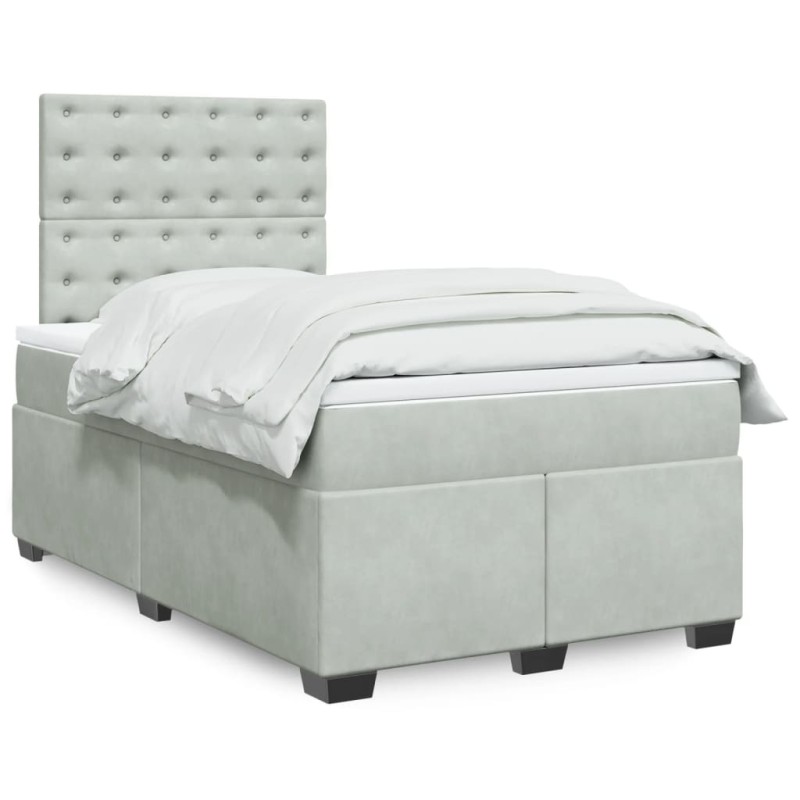 vidaXL Boxspringbett mit Matratze Hellgrau 120x190 cm Samt vidaXL Boxspringbett mit Matratze Hellgrau 120x190 cm Samt