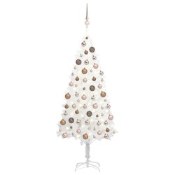 Künstlicher Weihnachtsbaum mit LEDs & Kugeln Weiß 150 cm