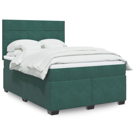 vidaXL Boxspringbett mit Matratze Dunkelgrün 160x200 cm Samt