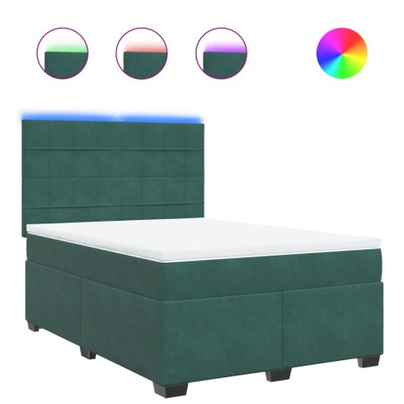 vidaXL Boxspringbett mit Matratze Dunkelgrün 160x200 cm Samt