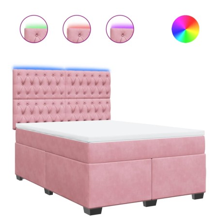 vidaXL Boxspringbett mit Matratze Rosa 140x190 cm Samt