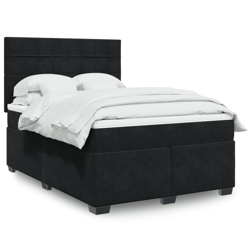 vidaXL Boxspringbett mit Matratze Schwarz 140x190 cm Samt vidaXL Boxspringbett mit Matratze Schwarz 140x190 cm Samt