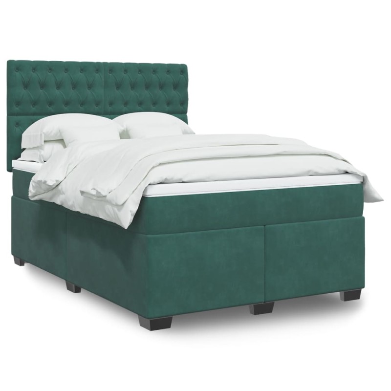 vidaXL Boxspringbett mit Matratze Dunkelgrün 140x190 cm Samt vidaXL Boxspringbett mit Matratze Dunkelgrün 140x190 cm Samt