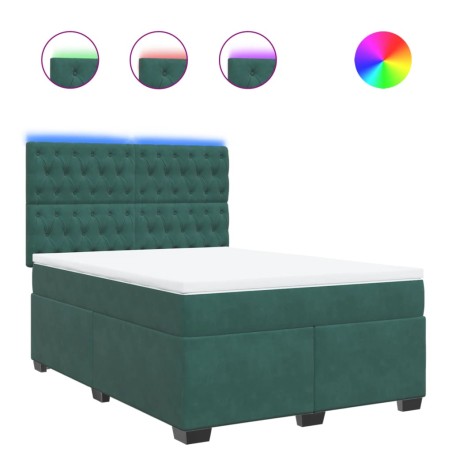 vidaXL Boxspringbett mit Matratze Dunkelgrün 140x190 cm Samt
