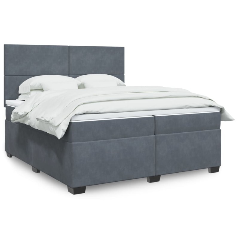 vidaXL Boxspringbett mit Matratze Dunkelgrau 200x200 cm Samt vidaXL Boxspringbett mit Matratze Dunkelgrau 200x200 cm Samt