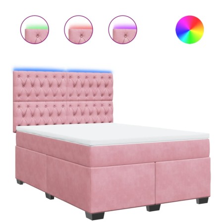 vidaXL Boxspringbett mit Matratze Rosa 140x200 cm Samt