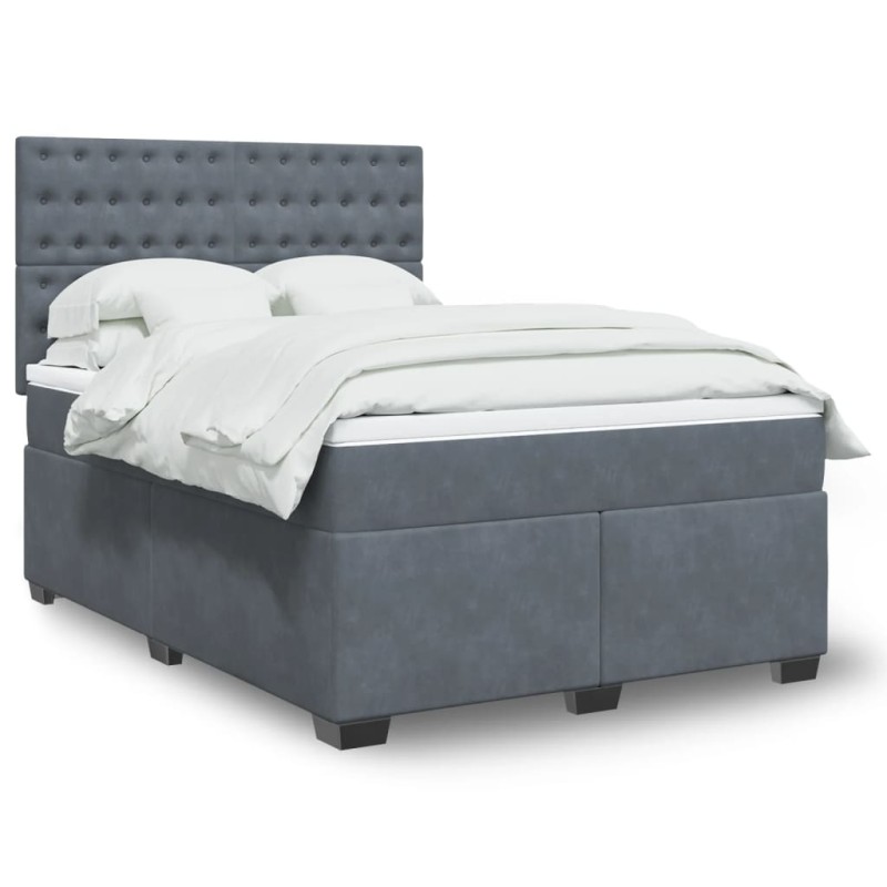 vidaXL Boxspringbett mit Matratze Dunkelgrau 140x200 cm Samt vidaXL Boxspringbett mit Matratze Dunkelgrau 140x200 cm Samt