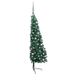 Künstlicher Halber Weihnachtsbaum mit LEDs & Kugeln Grün 180 cm