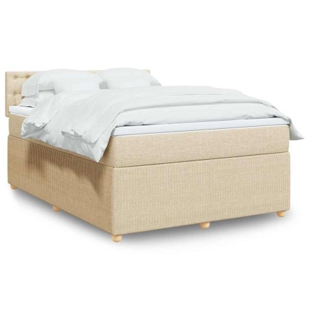 vidaXL Boxspringbett mit Matratze Creme 140x190 cm Stoff