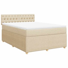 vidaXL Boxspringbett mit Matratze Creme 140x200 cm Stoff