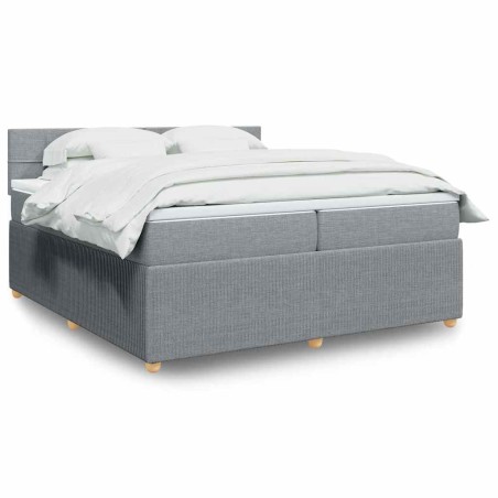 vidaXL Boxspringbett mit Matratze Hellgrau 200x200 cm Stoff