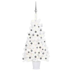 Künstlicher Weihnachtsbaum mit LEDs & Kugeln Weiß 90 cm