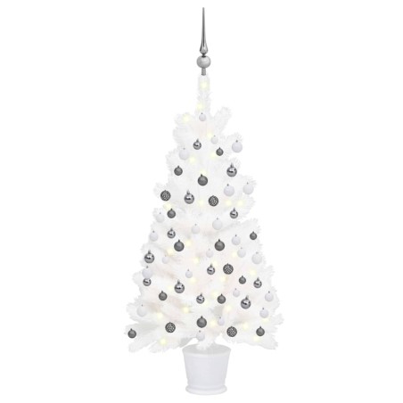 Künstlicher Weihnachtsbaum mit LEDs & Kugeln Weiß 90 cm