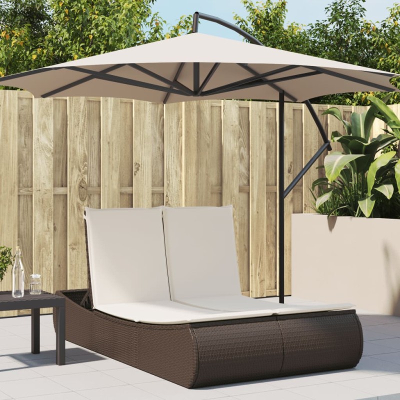 vidaXL Doppel-Sonnenliege mit Auflagen Braun Poly Rattan vidaXL Doppel-Sonnenliege mit Auflagen Braun Poly Rattan