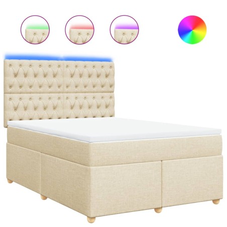 vidaXL Boxspringbett mit Matratze Creme 140x190 cm Stoff