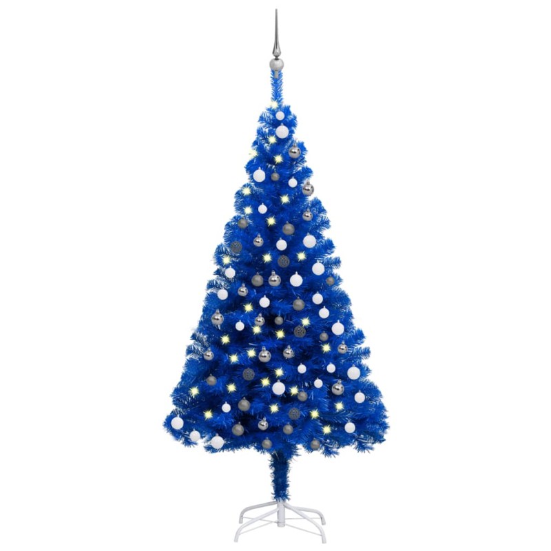 vidaXL Künstlicher Weihnachtsbaum Beleuchtung & Kugeln Blau 150 cm vidaXL Künstlicher Weihnachtsbaum Beleuchtung & Kugeln Blau 150 cm