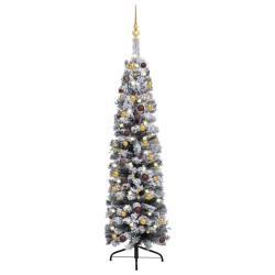 Künstlicher Weihnachtsbaum Schlank mit LEDs & Kugeln Grün 150cm