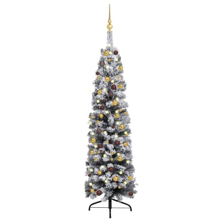 Künstlicher Weihnachtsbaum Schlank mit LEDs & Kugeln Grün 150cm