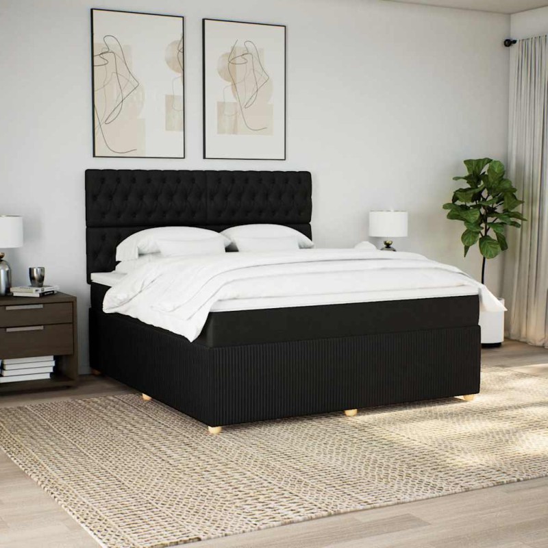 vidaXL Boxspringbett mit Matratze Schwarz 180x200 cm Stoff vidaXL Boxspringbett mit Matratze Schwarz 180x200 cm Stoff
