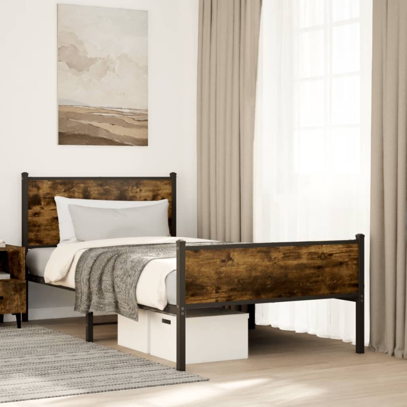 vidaXL Metallbett ohne Matratze Räuchereiche 100x200 cm