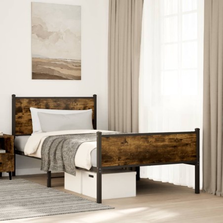 vidaXL Metallbett ohne Matratze Räuchereiche 100x200 cm