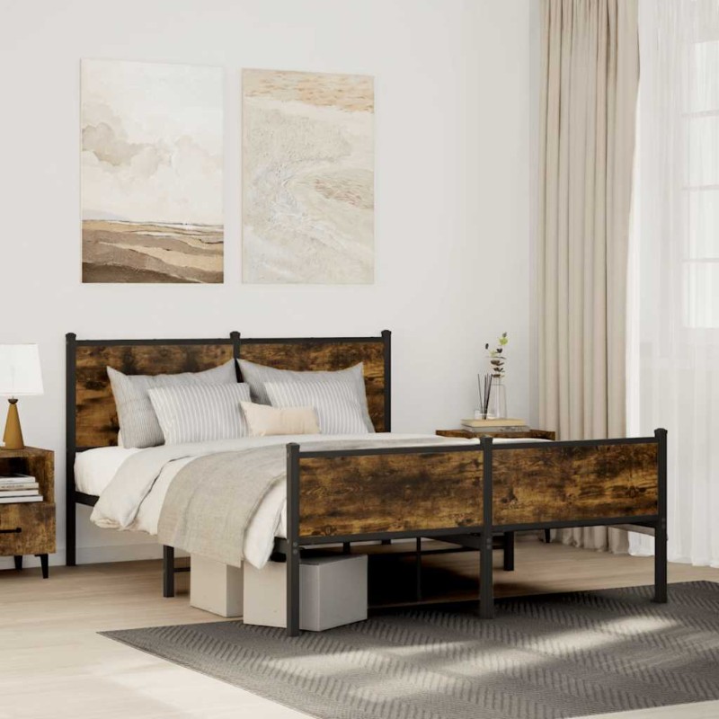 vidaXL Metallbett ohne Matratze Räuchereiche 140x200 cm vidaXL Metallbett ohne Matratze Räuchereiche 140x200 cm
