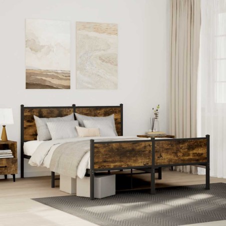 vidaXL Metallbett ohne Matratze Räuchereiche 140x200 cm