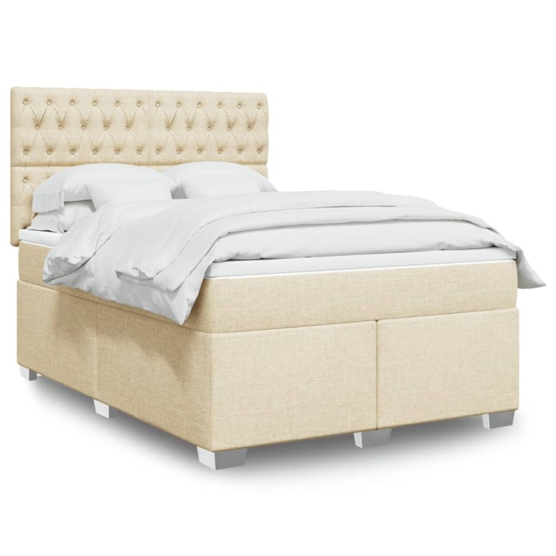 vidaXL Boxspringbett mit Matratze Creme 140x190 cm Stoff vidaXL Boxspringbett mit Matratze Creme 140x190 cm Stoff