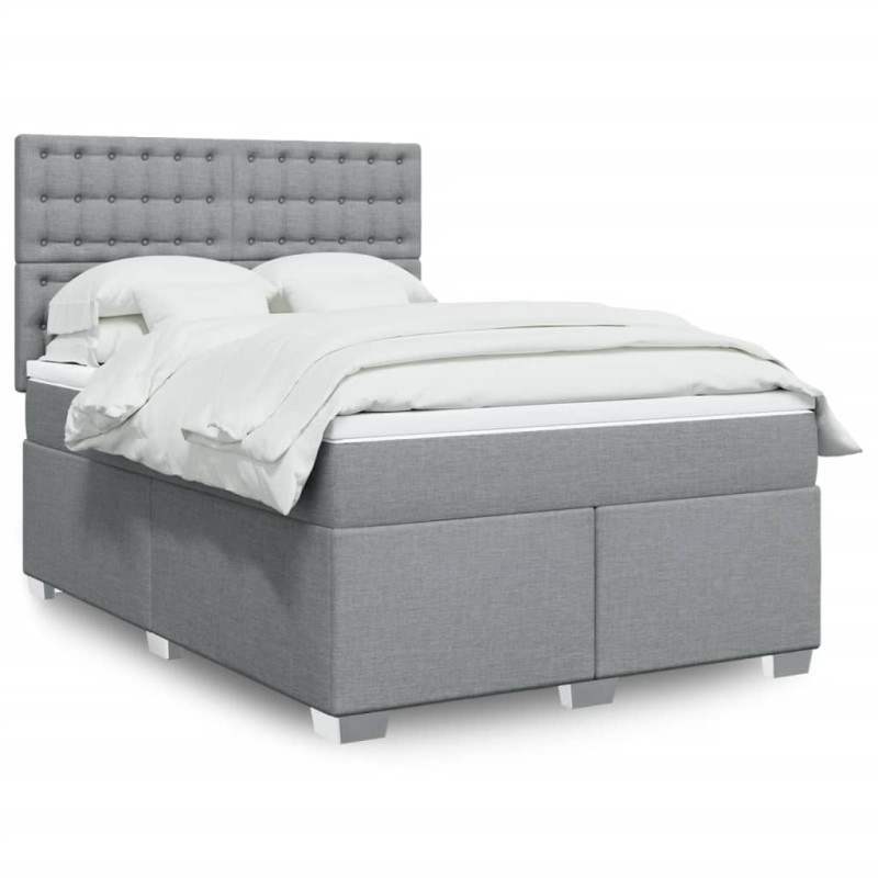 vidaXL Boxspringbett mit Matratze Hellgrau 140x190 cm Stoff vidaXL Boxspringbett mit Matratze Hellgrau 140x190 cm Stoff