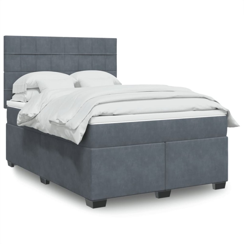 vidaXL Boxspringbett mit Matratze Dunkelgrau 140x200 cm Samt vidaXL Boxspringbett mit Matratze Dunkelgrau 140x200 cm Samt