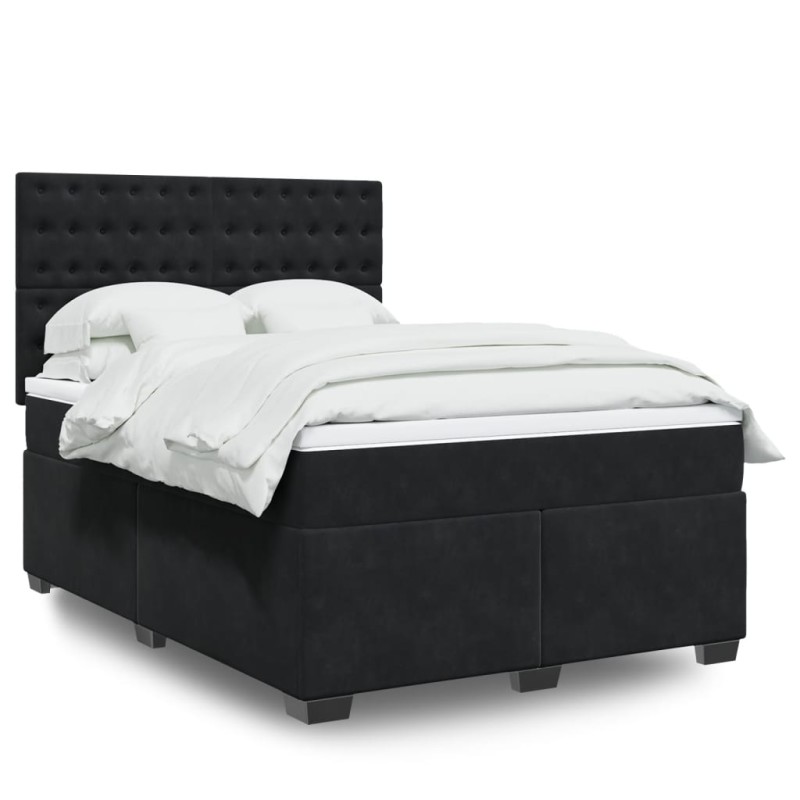 vidaXL Boxspringbett mit Matratze Schwarz 140x200 cm Samt vidaXL Boxspringbett mit Matratze Schwarz 140x200 cm Samt