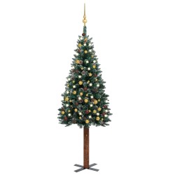 Weihnachtsbaum Schlank mit LEDs & Kugeln Grün 150 cm