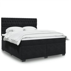 vidaXL Boxspringbett mit Matratze Schwarz 180x200 cm Samt