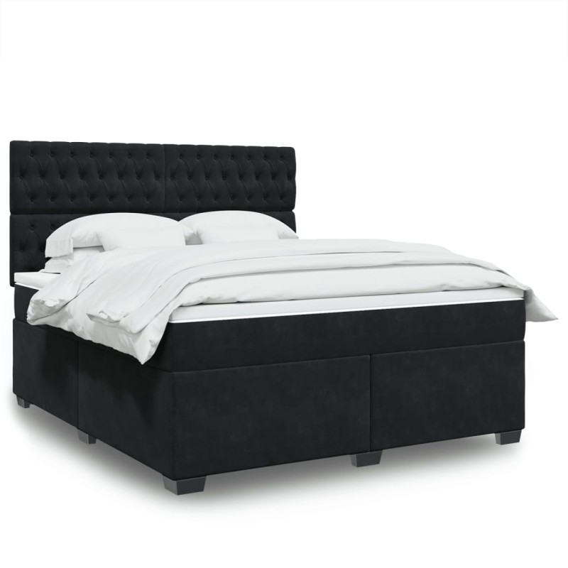 vidaXL Boxspringbett mit Matratze Schwarz 180x200 cm Samt vidaXL Boxspringbett mit Matratze Schwarz 180x200 cm Samt