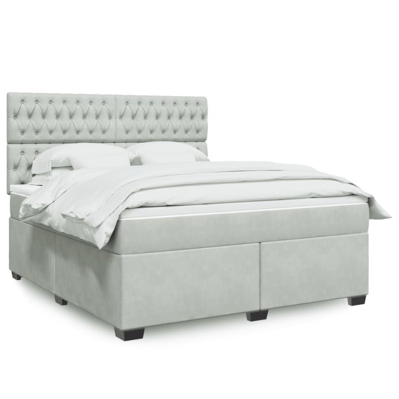 vidaXL Boxspringbett mit Matratze Hellgrau 180x200 cm Samt vidaXL Boxspringbett mit Matratze Hellgrau 180x200 cm Samt