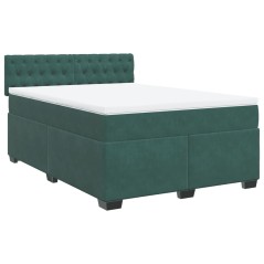 vidaXL Boxspringbett mit Matratze Dunkelgrün 140x200 cm Samt