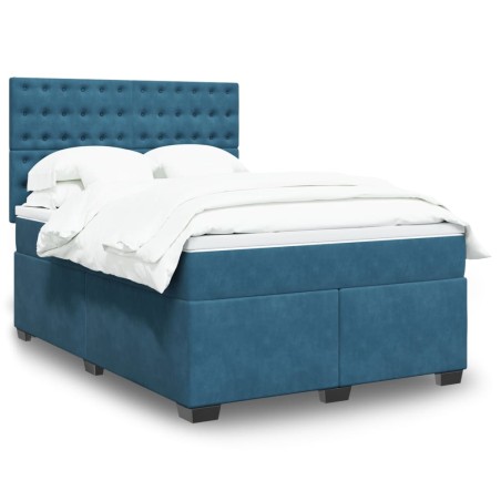 vidaXL Boxspringbett mit Matratze Blau 140x200 cm Samt