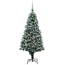 Künstlicher Weihnachtsbaum mit LEDs & Kugeln & Zapfen 210 cm