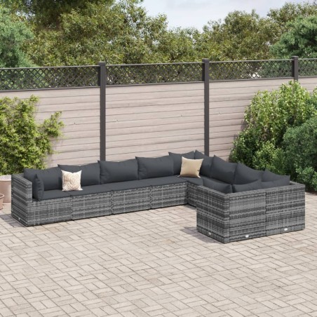 vidaXL 9-tlg. Garten-Sofagarnitur mit Kissen Grau Poly Rattan