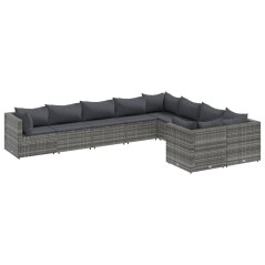 vidaXL 9-tlg. Garten-Sofagarnitur mit Kissen Grau Poly Rattan
