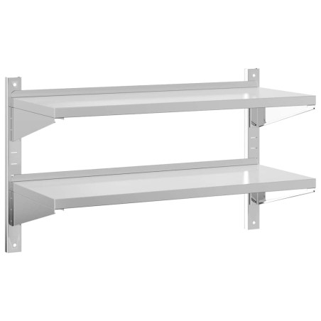 vidaXL Wandregal mit 2 Böden 100x40x60 cm Silbern Edelstahl