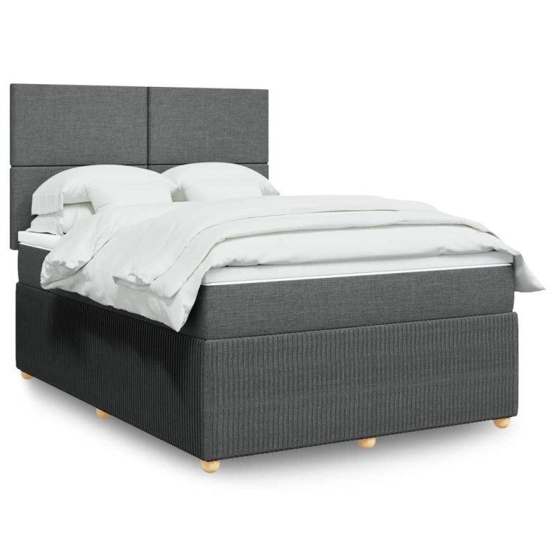 vidaXL Boxspringbett mit Matratze Dunkelgrau 140x200 cm Stoff vidaXL Boxspringbett mit Matratze Dunkelgrau 140x200 cm Stoff
