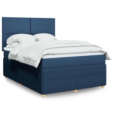 vidaXL Boxspringbett mit Matratze Blau 140x200 cm Stoff